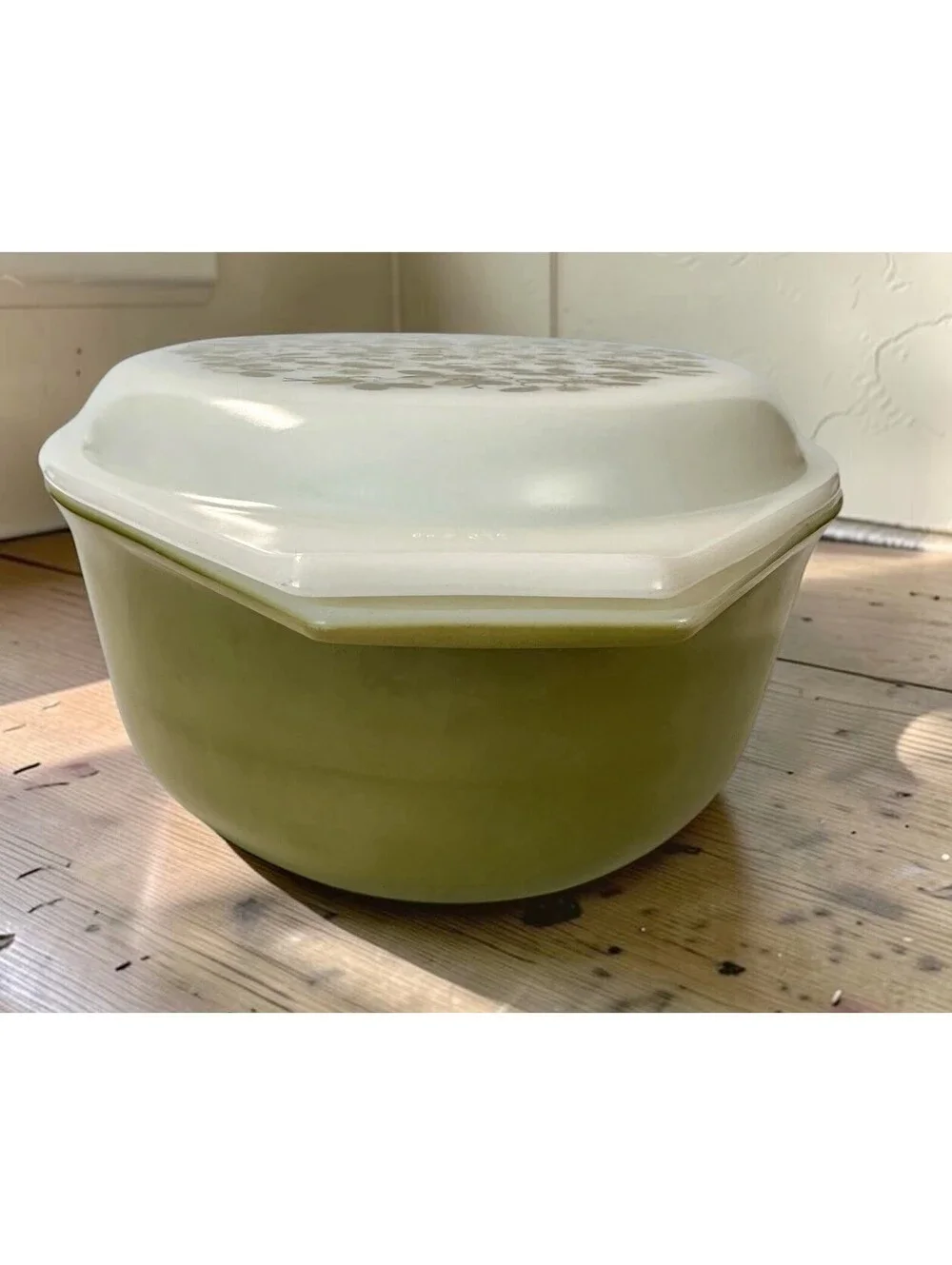 Vintage Pyrex Verde Olives Round Casserole Dish with Lid Mid-Century Modern